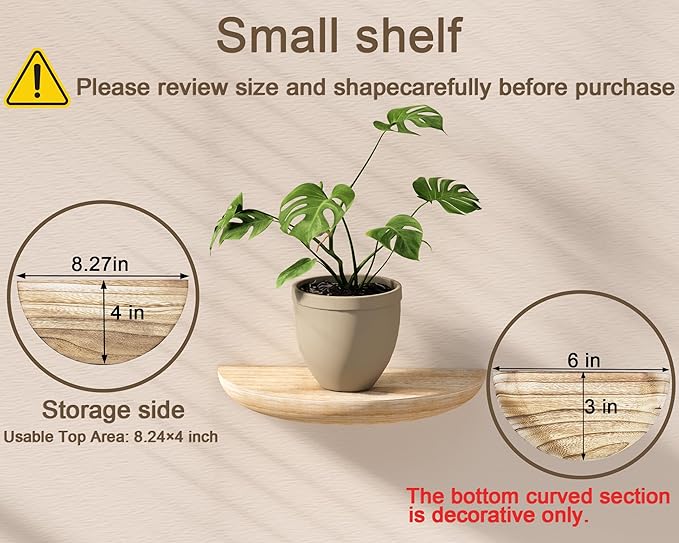 Solid Wood Half Round Floating Wall Shelves | Elegant Floating Shelves, Elevate Your Space. Perfect for Living Rooms, Bathrooms, Bedrooms, Offices, Children's Rooms