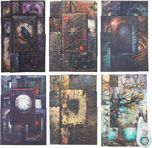 180Pcs Vintage Gothic Scrapbook Paper, Antique Junk Journal Supplies for Scrapbooking Kit, Aesthetic Tree, Spider, Door, Book Designs for Creative Journaling, DIY Crafts