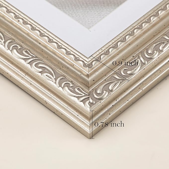 eletecpro 4x6 Picture Frames Set of 4, Ornate Vintage Photo Frames with Glass, Display 3.5x5 Photo with Mat or 4x6 without Mat for Tabletop or Wall Decor, Silver Beige
