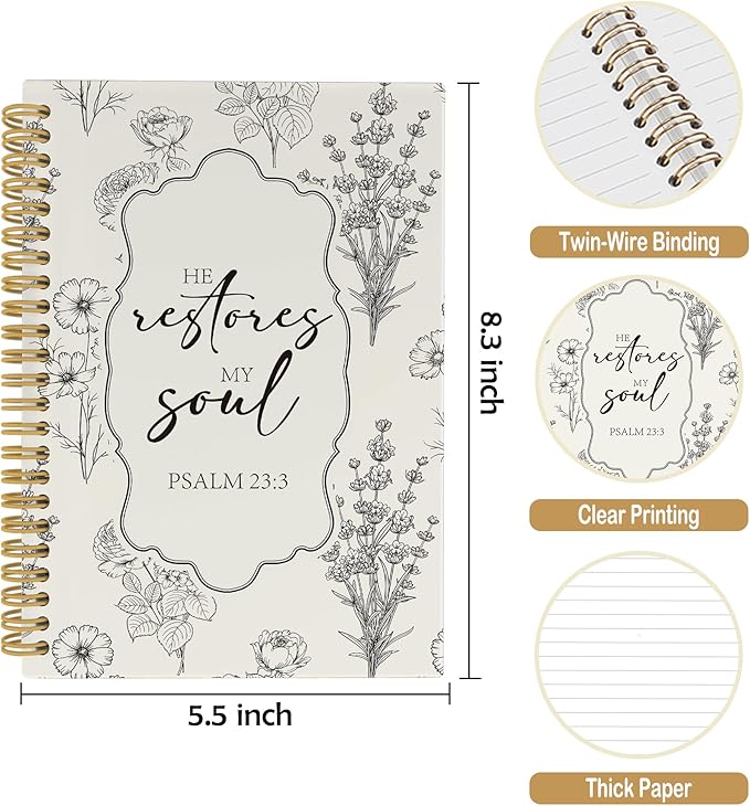 Christian Journal Notebook - Black Bible Verse Religious Scripture Notebooks College Ruled for Work School, Gifts for Women, Office Supplies, Hardcover Spiral Notebook 5.5"x8.3"