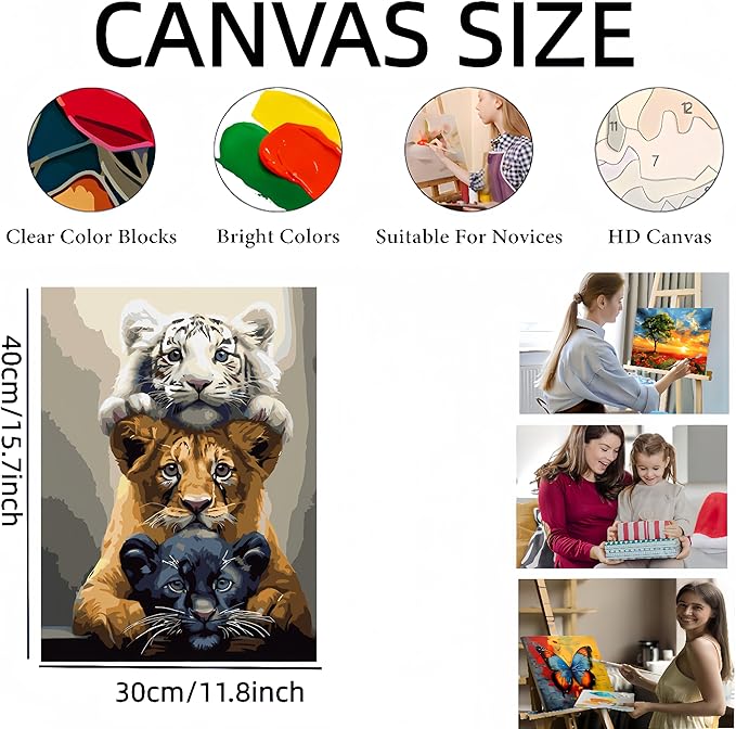 GXGLLPZBY Painting by Numbers Kit for Adults Beginner,Cute Tiger Color by Numbers for Adults,Adult Paint by Number Kits on Canvas,Paint by Numbers Easy Oil Painting for Home Wall Decor 11.8X15.7 Inch
