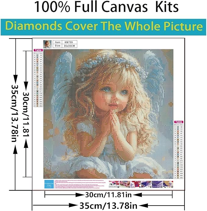 CSZPPQAF Little Angel Diamond Art Kits for Adults Beginner, 5D Diamond Painting Kits for Adults, DIY Full Drill Gem Art Paint by Diamonds Dots Crafts Kits for Home Decor 13.7x13.7Inch