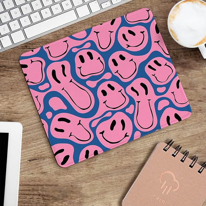 Seorsok Square Mouse Pad Cute Retro Smiley Hippie,Office Home Personalized Premium-Textured Mouse Mat Design,Waterproof Mousepad,Non-Slip Rubber Base Computer Mouse Pads for Wireless Mouse