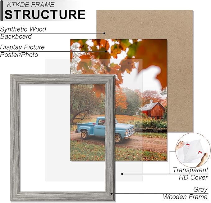 KTKDE 12x12 Picture Frame Set of 5, Wooden frames Grey, Wall Hanging Display, Best Square Photo Frame Studio Gallery for Photos, Posters & Art Prints