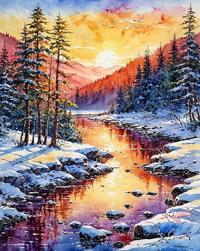 ldazao Paint by Numbers Kit for Adults Beginner, Winter Forest Paint by Number Kits On Canvas Snow Adults' Paint-by-Number Kits DIY Oil Painting Christma Gift Home Wall Decor 16x20 Inch