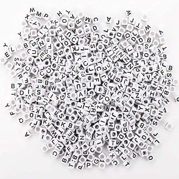 Augshy Alphabet Beads, 1000PCS White Letter Beads Number Cube Beads for Jewelry Making DIY Necklace Bracelet (6mm)