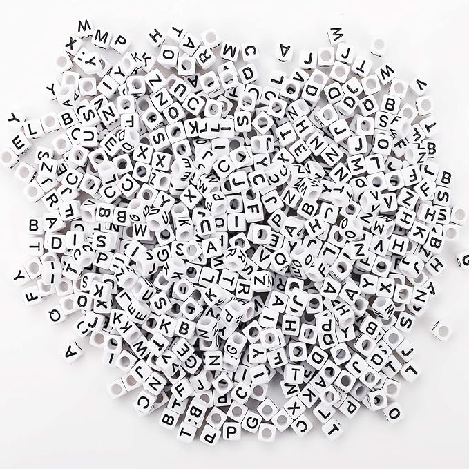 Augshy 500PCS White Letter Beads for Bracelets Making, Alphabet Beads for Bracelets Making (6 mm)