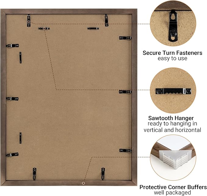 Heimlove 18x24 Picture Frame,18 x 24 Natural Solid Walnut Wood Frame Matted to 16x20 with Tempered Glass,18"x24" Handcrafted wood Poster Frame,Vertical or Horizontal Wall Hanging Display,1 Pack