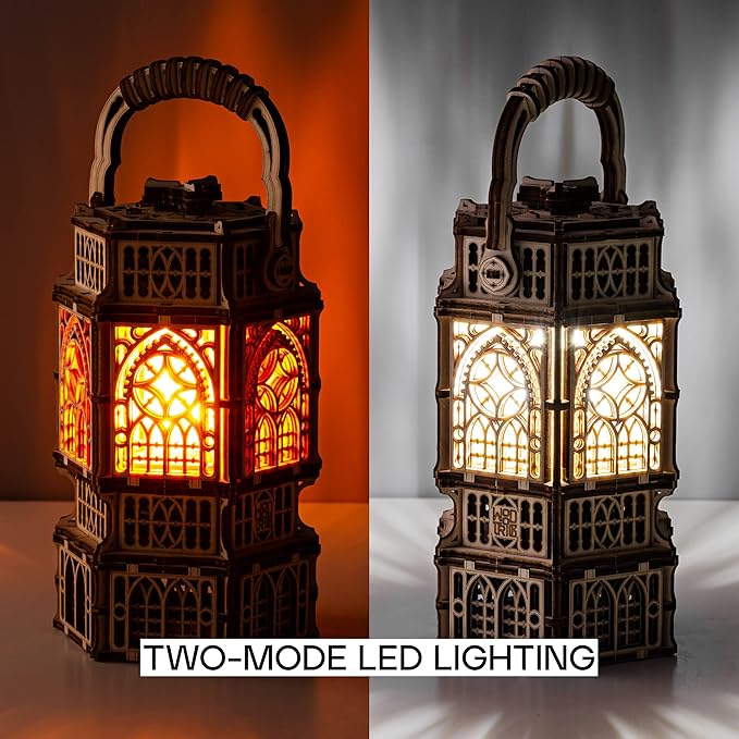 Wood Trick Antique Lantern Luminous LED 3D Wooden Puzzles for Adults to Build - 2-Mode Lighting - Engineering DIY Project Mechanical 3D Puzzle Model Kits for Adults