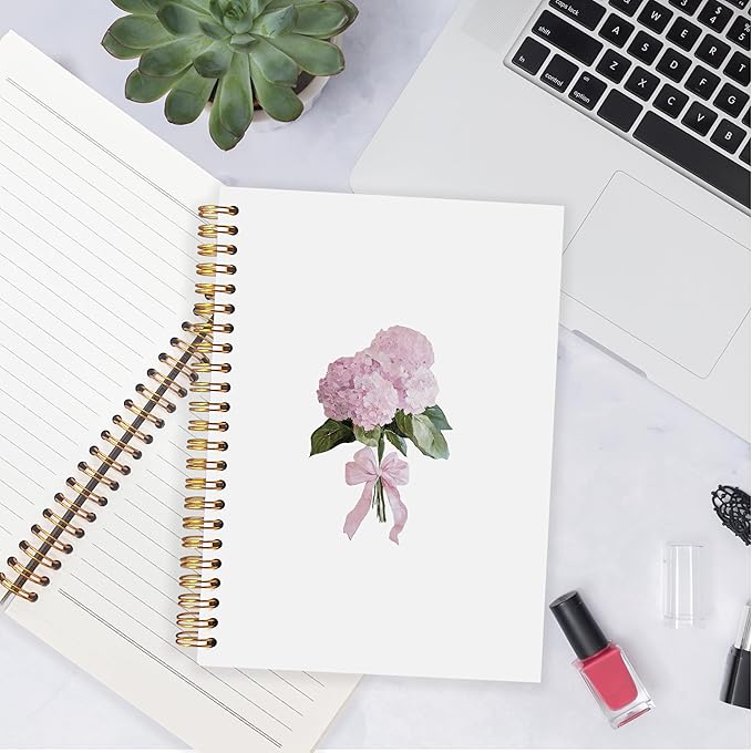 Hydrangea Pink Floral Notebook, Floral Notebook Journal Journaling for Note Taking, Aesthetic Spiral Notebook Journals for Writing, Spiral Notebook 5.5x8.3 Inch