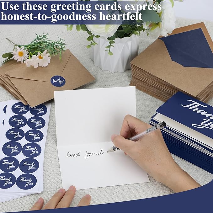 600 PCS Thank You Cards with Envelopes & Matching Stickers, Thank You Notes Bulk 4x6 Inch Minimalistic Design for Business, Baby Shower, Wedding, Small Business, Graduation, Bridal Shower, Funeral,Navy Blue
