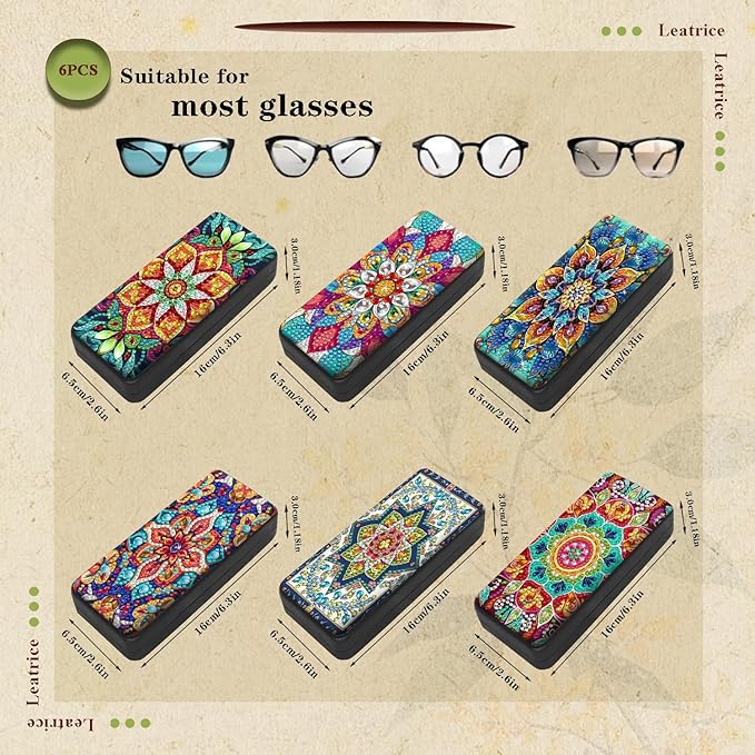 Leatrice 6pcs 5d Diamond Art Kits for Adults Small Diamond Painting Kit Eyeglass Case Hard Shell Gem Art Paint by Diamonds Dots DIY for Beginner Women