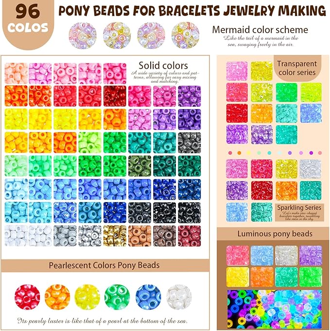 6 Boxes 4500Pcs Pony Beads Bracelet Making Kit, with 1600pcs Letter Beads Friendship Bracelets Kandi Rave Bead for Jewelry Making Keychain Hair Braid Gifts for Girls Teens Arts and Crafts Kits