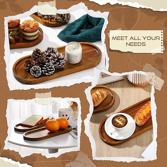 13.8 x 5.8 Inch Large Wood Serving Trays Charcuterie Boards Oval Wooden Plates Wood Serving Platter Cheese Dinner Plates Bulk for Dessert Snack Bread Fruit Appetizer Dishes (13.8" x 5.5"_8 Pack)