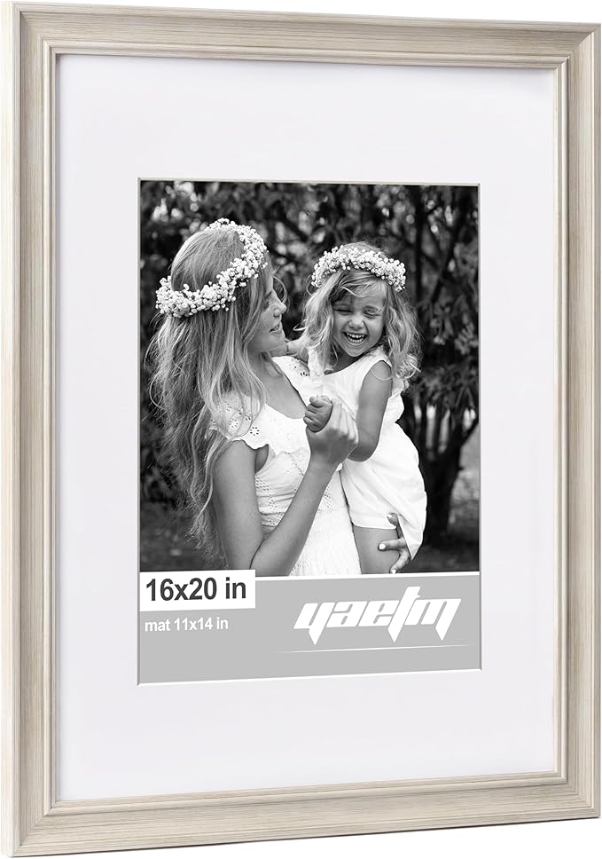 Yaetm 16x20 Picture Frame Matted to 11x14 Set of 2, 1.4" Wide Molding & Rustic White 16x20 Frames for Wall Gallery, Wall Mounting (2 pack, White)