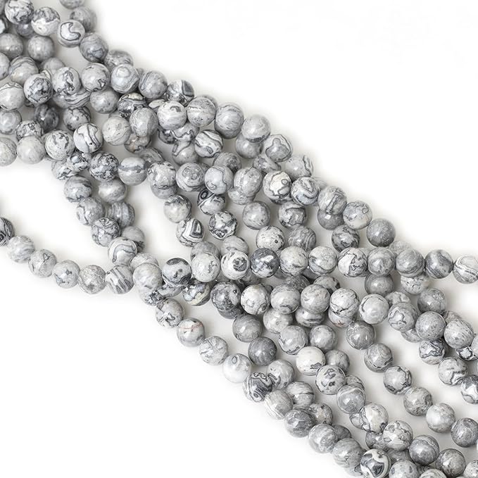 45PCS 8mm Natural Map Stone Round Loose Beads for Jewelry Making DIY Findings 1 Strand 15"