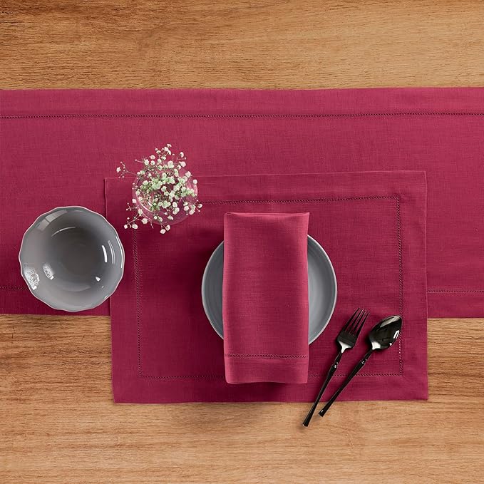 Solino Home Linen Cloth Napkins Set of 4-100% Pure Linen Beet Dinner Napkins 20 x 20 Inch for Valentines, Winter, Easter - Classic Hemstitch, Handcrafted and Machine Washable