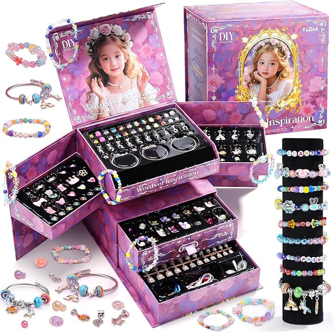 HOLYFUN Bracelet Making Kit with Beads Box, Beads Making Supplies Kit for Girls, DIY Craft Set for Kids, Perfect Birthday Christmas Gifts for Girls