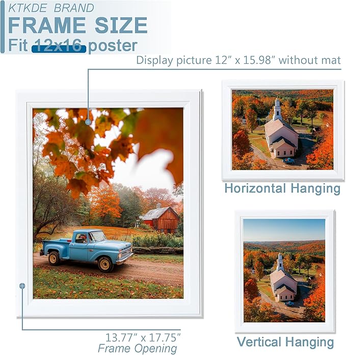 KTKDE 12x16 Picture Frame Set of 3,White Wooden frames, Vertical & Horizontal Wall Hanging for Wall Display,Studio Gallery Photo Frame for Photos, Posters & Art Prints