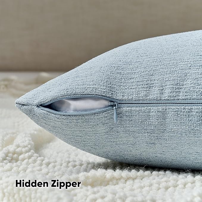 FUTEI Denim Blue Chenille Decorative Throw Pillow Covers 20x20 Inch Set of 2,Soft Cozy Faux Linen Textured Cushion Case,Farmhouse Home Decor for Couch Living Room