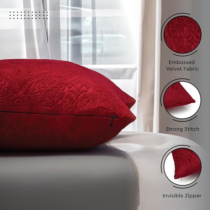 Encasa XO Luxury Embossed Velvet Throw Pillow Covers - Plush Cushion Covers for Elegant Living Rooms & Bedrooms, Machine Washable, 24"x24" Pale Lime | Set of 2 | Covers Only No Insert
