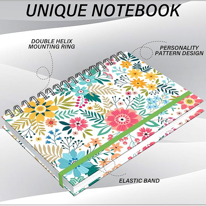 Spiral Notebook,Hardcover Journal Wide Ruled Spiral Notebook,A5 5.5 x 8.3 Inch,80GSM Thick Paper 60 Sheets 120 Pages for Girls Women School Office Aesthetic Cute-Flower
