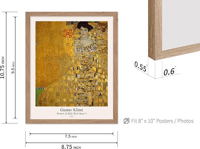 Poster Master Vintage Gustav Klimt Poster - Retro Portrait of Adele Bloch-Bauer Print - Art Nouveau - Lady in Gold Art - Gold Leaf Art - Classic Painting - Living Room Decor - 8x10 Beige Framed
