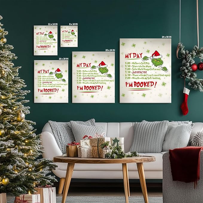 Funny Christmas Canvas Wall Art Decor - “My Day I'm Booked” Humorous Holiday Decor - 8x10 inch Unique Humorous Christmas Decoration for Living Room or Office - Premium Quality Canvas Print