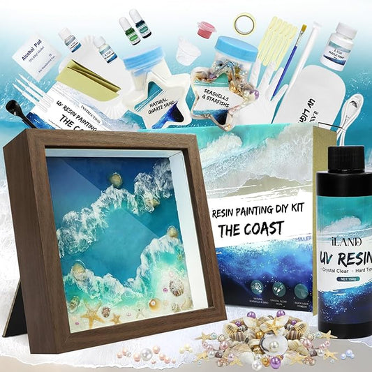 iLAND Craft Kits for Adults DIY UV Resin Kit Beach Themed Crafting Ocean Resin Art Creative Adult Crafts for Women Resin Art Set for Beginers Crafty Gifts for Women Teen Girls on Christmas Romantic