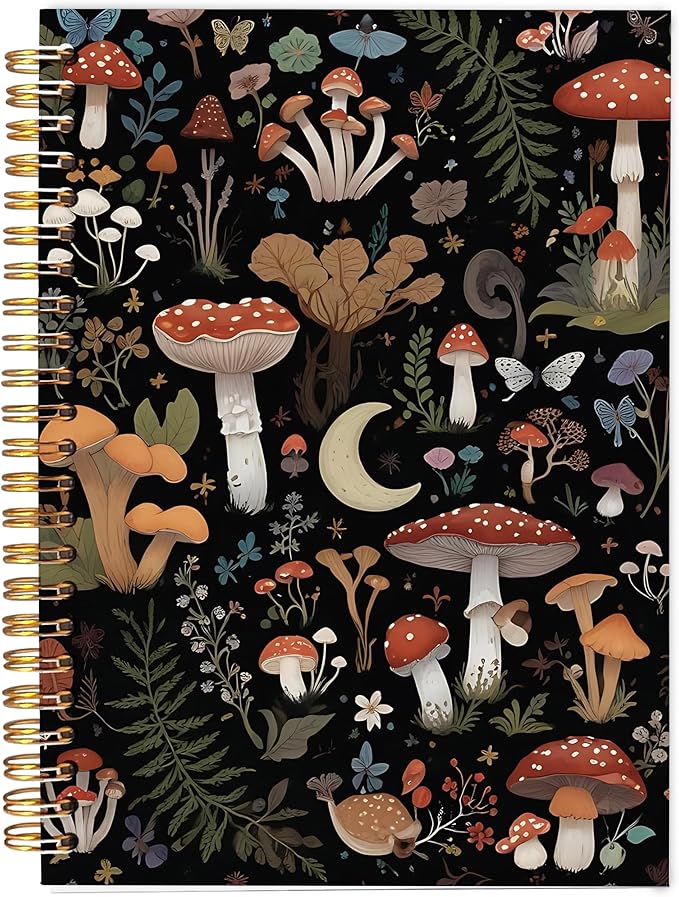 Mushroom Notebook Journal, Mushroom Gifts for Women Mushroom Lovers, Dark Cottagecore Botanical Mushroom Notebooks for Women, Mushroom Office Supplies, Spiral Notebook 5.5x8.3inch