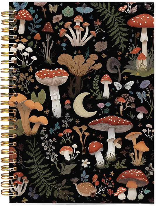 Mushroom Notebook Journal, Mushroom Gifts for Women Mushroom Lovers, Dark Cottagecore Botanical Mushroom Notebooks for Women, Mushroom Office Supplies, Spiral Notebook 5.5x8.3inch