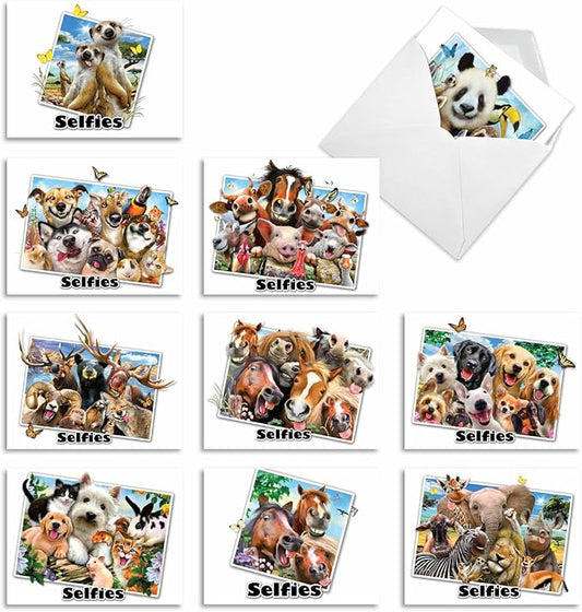 The Best Card Company - 10 Blank Animal Cards Boxed (4 x 5.12 Inch) - Assorted Pets, Zoo, Wildlife Cards for Kids - Note to Selfie M6642OCB