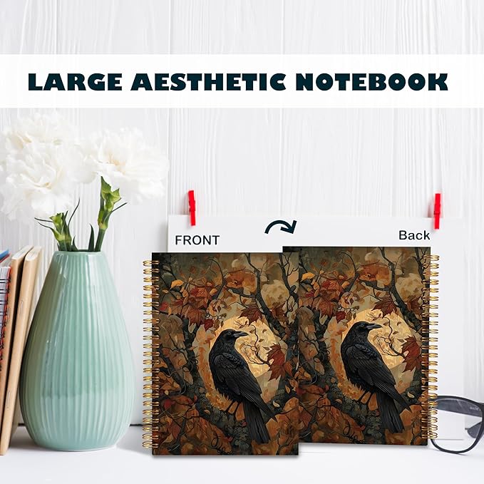 BearCake Fairy Rustic Forest Notebook,minimalism art notebooks for note taking,Wild Animals Dark Aesthetic Journal Notebook,Crow in the tree abstract art Hardcover Spiral Notebook 5.5x8.3