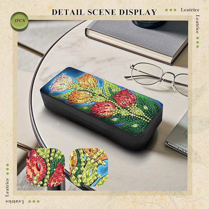 Leatrice Flower Diamond Art Kits for Adults Small Diamond Painting Kit Eyeglasses Cases Gem Art Paint by Diamonds Dot 5d Diamond Art DIY for Beginner Women Tulip
