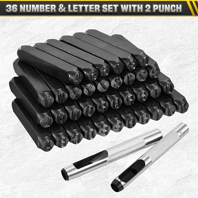 WorkBless 36PCS Metal Stamping Kit, 5/16" (8mm) Steel Number and Letter Punch Set, Include A-Z Alphabet, Number 0-8, & Symbol, Stamping Tool for Imprinting Plastic, Wood, Leather, Jewelry