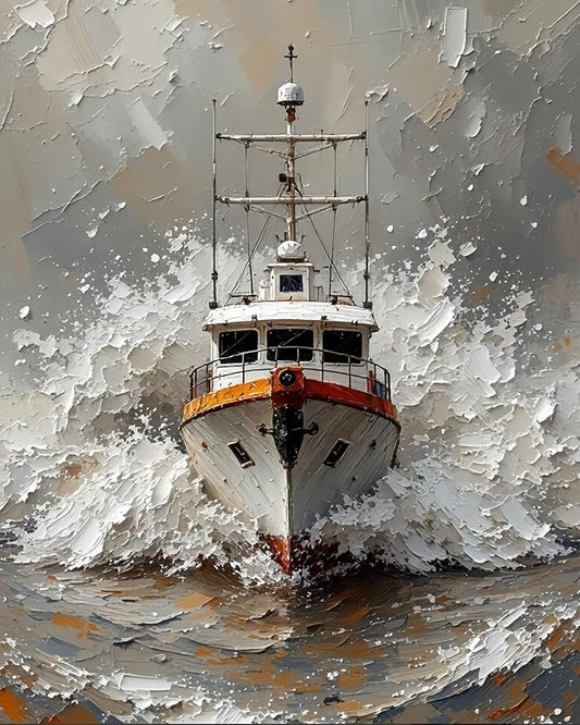 Painting by Numbers Kit for Adults Beginner,Ship Art Paint by Numbers Easy for Adults,Ocean Waves Adult Paint by Number Kits on Canvas,Number Painting Acrylic Oil Painting,Home Decor 15.7X19.7 Inch