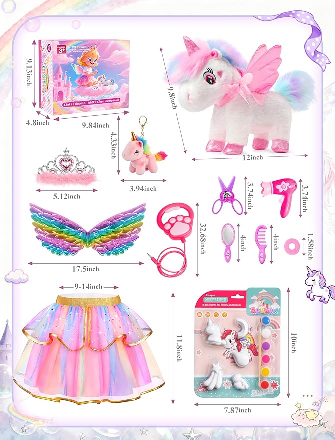 Jeowoqao Unicorn Toys for Girls Age 4-6,Walking Talking Singing Interactive Unicorns with Painting Kit Crafts Toddler Unicornss Dress up, Remote Control Plush Unicorn's Toy for Kids 3-6