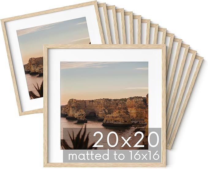 HAUS AND HUES Beige Oak Wood 20x20 Picture Frames - Set of 15, Square Frames with Plexiglass, Modern Gallery Wall Frames for Posters (20x20 in, Beige, Set of 15)