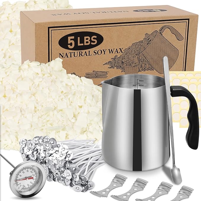 SAEUYVB Candle Making Kit Supplies, Natural Candle Wax for Candle Making - Soy Wax DIYCandle Making for Adults, Including 5lbs Soy Wax Flakes, Pouring Pot, Start Candle Kit for Adults, Beginners