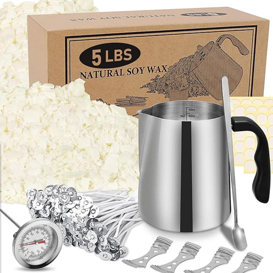 SAEUYVB Candle Making Kit Supplies, Natural Candle Wax for Candle Making - Soy Wax DIYCandle Making for Adults, Including 5lbs Soy Wax Flakes, Pouring Pot, Start Candle Kit for Adults, Beginners