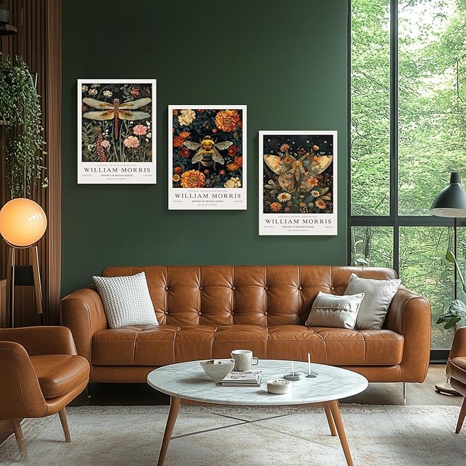 Hianan William Morris Animal Botanical Inspired Canvas Wall Art, Vintage Dragonfly Bee Butterfly Poster Prints, Maximalist Nature Flower Aesthetic Pictures for Living Room Bedroom Framed 12"x16"x3