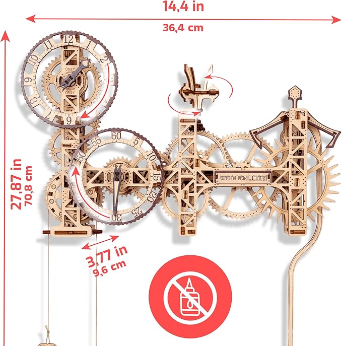 WOODEN.CITY Steampunk Wall Clock Kit – 3D Wooden Puzzle for Adults, Mechanical DIY Clock Model, Working Wall Art (257 Pieces) Made in EU