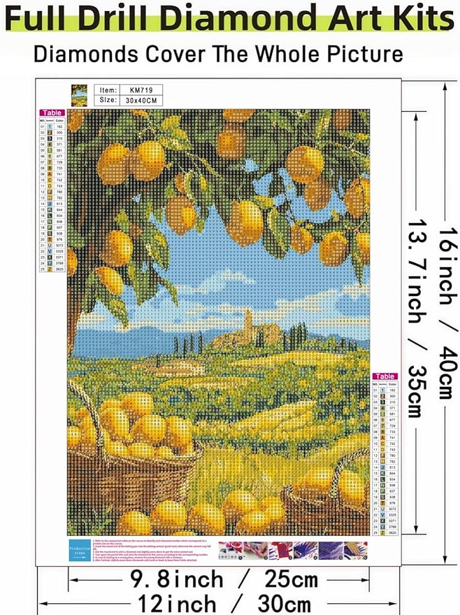 Lemon Pastoral 5D DIY Diamond Painting Kits for Adults, Diamond Art Kits for Beginners, Full Drill Dot Painting Gem Art Kits for Home Wall Decor11.8 x15.7 Inch