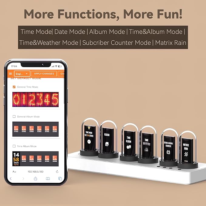 Nixie Tube Clock Glow Tube Clock IPS Color Screen Digital Clock with 6 Sets of Alarm Clocks, 7 Modes, 12 Customized Pictures, Web Control, no app Required (Blue)