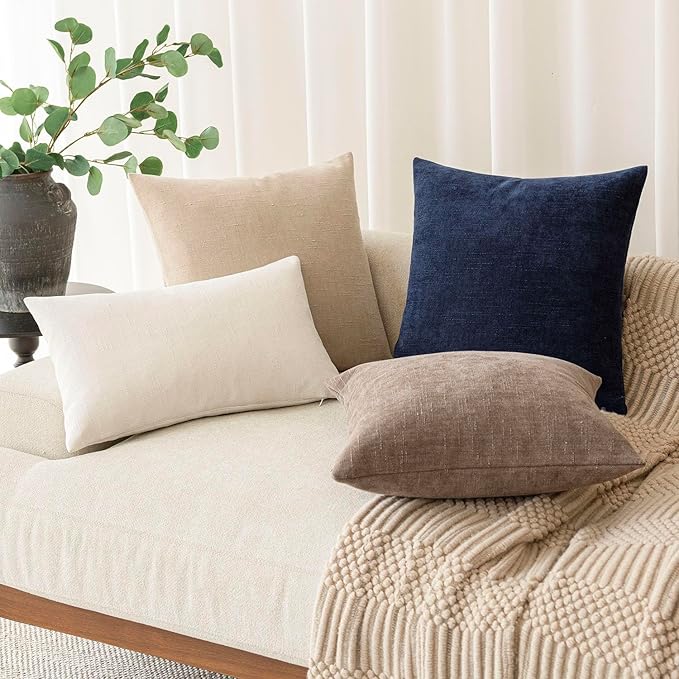 Foindtower Pack of 2 Soft Textured Throw Decorative Pillow Covers Lumbar Accent Solid Cushion Cover Cozy Neutral Farmhouse Pillow Case for Couch Sofa Bedroom Living Room 12x20 Inch, Ivory White