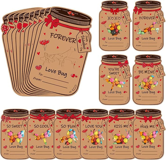Valentines Day Gift Cards Valentines Day Candy Holder Card Exchange Card for Classroom School Party Favors Supplies (Kraft Paper, Hollow Insects