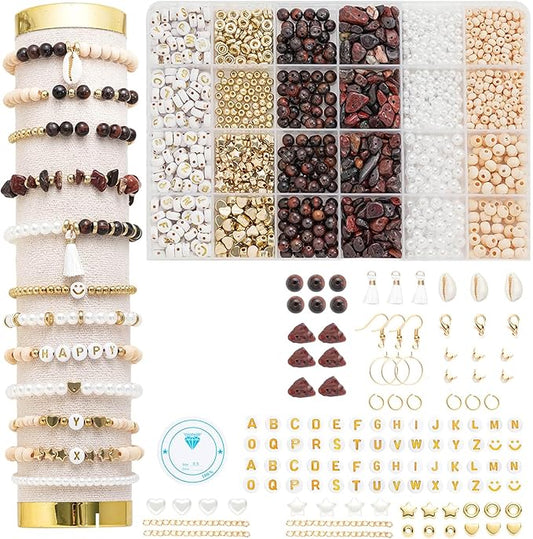 Xylise DIY Jewelry Making Kit, 1000+ Beads with Letters, Turquoise and Pearl Beads, Gold Charms, Bracelet Supplies (Red)