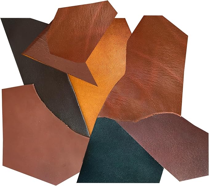 ELW Vegetable Tanned Leather Scraps | 8-10 oz Heavy Duty Weight | Size: 10 LB | Genuine Cowhide Full Grain Leather Remnants for DIY, Crafting, Leatherworking, Tooling | Color: Veg Tanned - Mixed Color