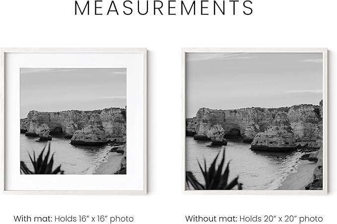 HAUS AND HUES White Oak Wood 20x20 Picture Frame - Square Frame Matted to 16x16, Contemporary White Frame for Large Photos and Posters (20x20 in, White, Set of 1)