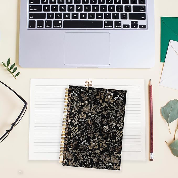 BearCake Dark Academia Botanical Notebook Journal, Vintage Boho Floral Notebook Journal, Aesthetic Notebooks, Boho Office Supplies, Notebooks for Work Note Taking, Hardcover Spiral Notebook 5.5x8.3